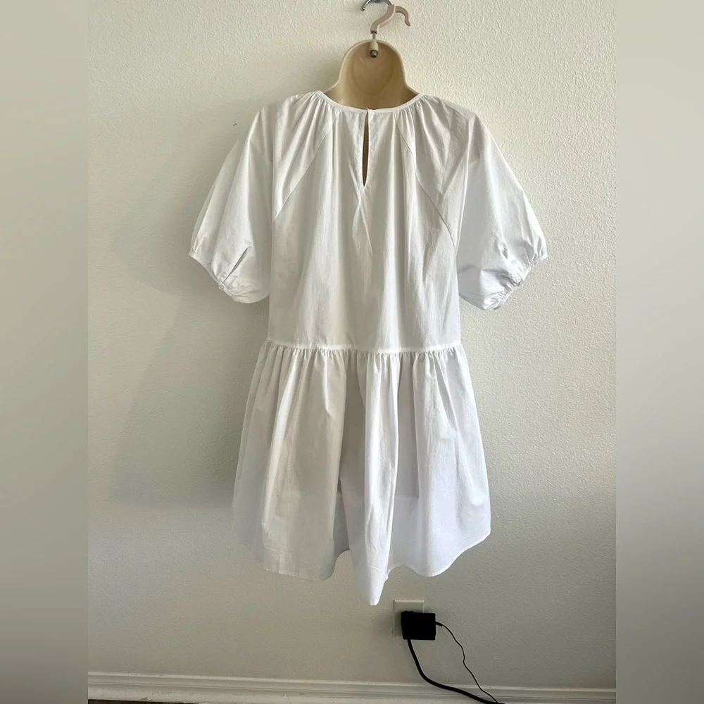 Hill House NWT Sz S Francesca Tunic Top White Cotton Puff Sleeve Modest High-Low